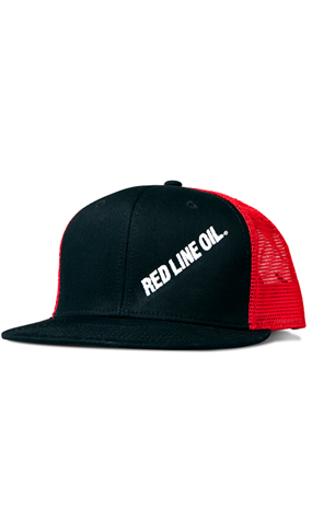 Black/Red Mesh Flat Bill Hat