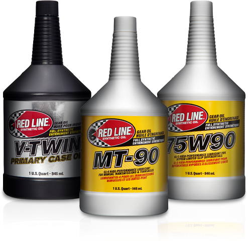 Three bottles of Red Line Oil Gear Oil: V-Twin, MT-90, 75W90