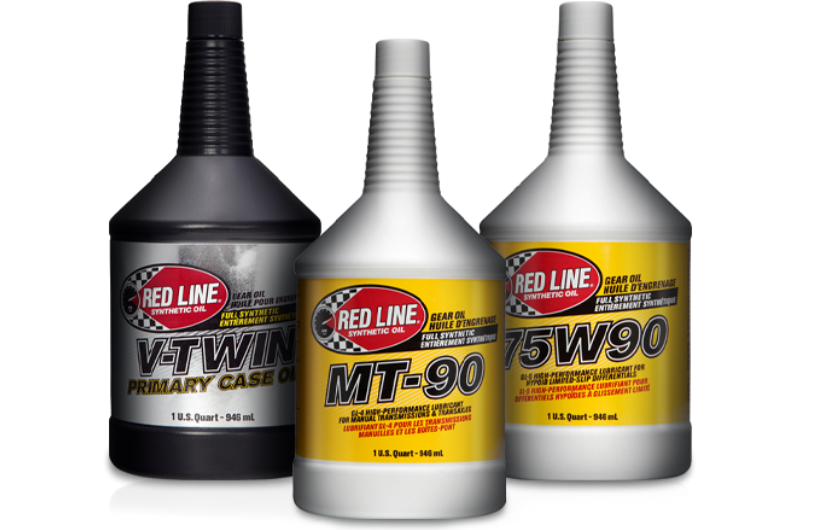 Three bottles of Red Line Oil Gear Oil: V-Twin, MT-90, 75W90
