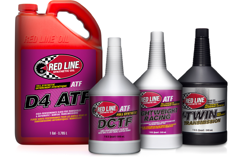 Four bottles of Red Line Oil Automatic Transmission Fluid: D4 ATF, DCTF, Lightweight Racing ATF, V-Twin